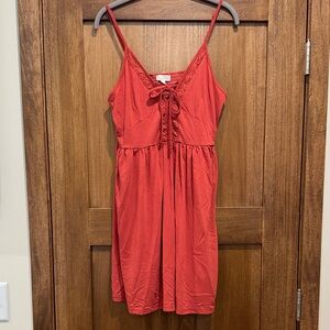 Hen & Thread Red Lace-Trim Spaghetti Strap Dress